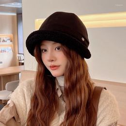 Berets Winter Hats For Women Bucket Hat Female Octagonal Corduroy Knitted Fisherman Cap Earflap Thick Warm Velvet Baggy 2023