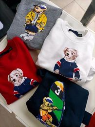 Bestselling men's polos shirt 100% cotton round neck printed bear plush long sleeved pullover bear t-shirt US standard size s-XXL