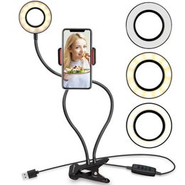 LED Clip Selfie Ring Light Wireless 2in1 Lampada da tavolo con clip da tavolo remota Live Beauty Make Up Stream Fill Light con supporto per cellulare