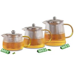 HeatResisting Vertical Stripes Clear Glass Flower Teapot Coffee Tea Pot with Stainless Steel Infuser Lid5737491