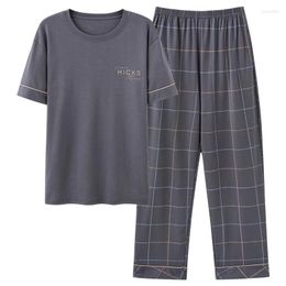 Men's Sleepwear Est Summer Knited Cotton Men Pyjamas Set Short Sleeve Pyjamas Plus Size 4XL Male Homewear