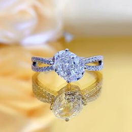Cluster Rings 925 Silver Imported High Carbon Diamond Oval 6 8 White Ring Fashionable And Versatile For Women