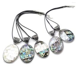 Pendant Necklaces Natural Abalone Shell Necklace Mother Of Pearl Leather Rope Alloy For Women's Men's Charm Jewellery