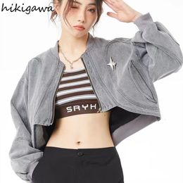 Women's Jackets Street clothing Y2k Top grade Harajuku denim jacket Women's vintage crop top Loose zipper Youth clothing Fashion casual jacket 230425