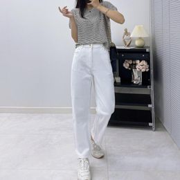 Women's Jeans 2023 Early Spring Trousers Ladies Simple Straight Casual Beaded White