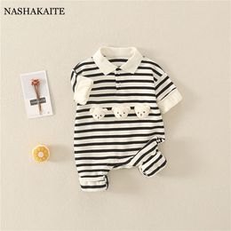 Rompers Spring Autumn Baby Boy Clothes Cotton Baby Rompers Stripe Baby Overalls Cartoon borns Infant Jumpsuit Kids Clothing 0-18M 230425