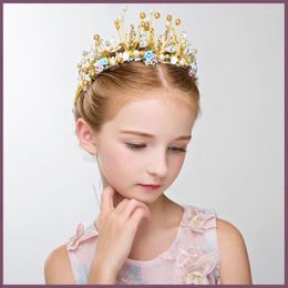 Headpieces In Luxury Flower Girls Pearls Jewellery Hair Accessories Head Crown Birthday Kids Wedding First Communion Headband