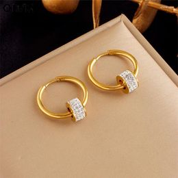 Hoop Earrings OIMG 316L Stainless Steel Gold Plated Not Fade Geometric Circle Zirconia For Women Punk Party Christmas Jewerly