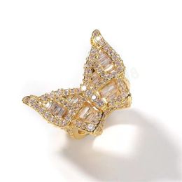 Butterfly CZ Diamond Rings Micro Paved Iced Out Cubic Zircon Fashion Men Hip Hop Gold Ring Jewellery