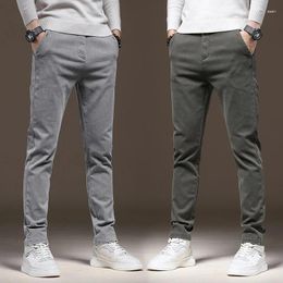 Men's Pants Autumn Cotton Stretch Casual Classic Slim Straight Fashion Korean Elastic Waist Cargo Trousers Black Grey Green