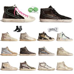 10A New Release Fashion Designer Casual Shoes Women High-top Mid Slide Super Sneakers Shoes Luxury Sequin Classic White Do-old Dirty Shoe PinkGold Goldenss Goosess