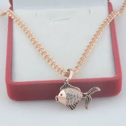 Pendant Necklaces FJ Women Men 585 Rose Gold Colour Fish Animal Red Eye White Cubic Zircon Chains Necklace