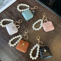 Cute Mini Soft Imitate Pearl Coin Purse Key Ring Small Earphone Box Soft Leather Key Organiser Bag Key Ring Wallet Pouch
