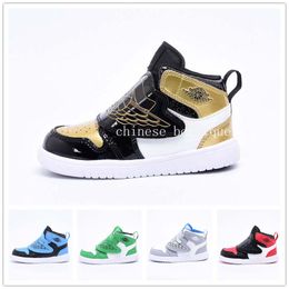 Fashion Kids Shoes Athletic Outdoor Sneakers 1s High Top Black Gold Red Casual Children Walk toddler Sports Trainers For Boys Girls With Box Euro24-37