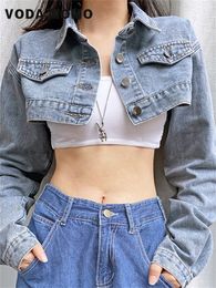 Women's Jackets Spring and autumn Korean stytle fashion retro sexy Y2K solid cut denim jacket women's street clothes Harajuku jacket women's top 230425