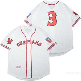 Moive 3 NEW YORK CUBANS Baseball Jerseys Film BUTTON-DOWN University Pure Cotton College Breathable Retro Cooperstown Cool Base Vintage Embroidery White Team Men