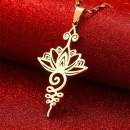 Pendant Necklaces Stainless Steel Yoga Lotus Necklace Chain Chakra Symbol Art Flower Unalome Hollow Jewelry