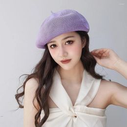 Berets VACIGODEN Summer Fashion Large Size Pure Colour Breathable Beret Women Korean Knitted Hollowed Female Artist Hat Outdoor Travel