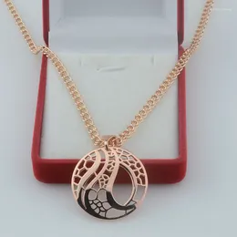 Pendant Necklaces FJ Women Ladies Big Circle Round 585 Rose Gold Colour Link Chains