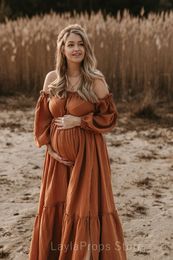 Maternity Dresses Off Shoulder Women's Boho Gown Fotoshoot One Size Maxi Pregnancy Muslin Vintage Baby Shower Poshoot Session 230425