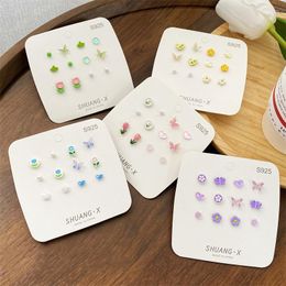 Stud Earrings AOMU Spring Green Pink Acrylic Flower Butterfly Heart Cross Translucent Pearl Set For Women Jewellery