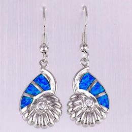 Dangle Earrings KONGMOON Nautil Seashell Ocean Blue Fire Opal CZ Silver Plated Jewellery For Women Drop
