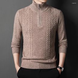 Men's Sweaters Pure 200% Cashmere Wool High Sweater Neck Zipper Winter Thickened Knitted