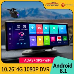 Dash Cam Android 8.1 RAM4GB ROM32G ADAS 10.26" HD 1080P IPS Dual Lens GPS Navigation WIFIBT Car Dvr Recorder 4G