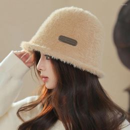 Berets Hair Bucket Hat Women Autumn Winter Solid Color Plush Fisherman Warm Basin