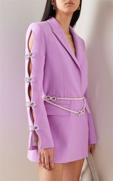 BC05 Blazer Dress Hot Pink Violet New Designer Long Sleeves Hollow Out with Diamond Bow Tie Pearl Sleeve Suit Party Dress Outfits