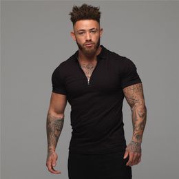 Men's Polos Muscleguys Man Fashion Shirt Casual Plain Colour Short Sleeve High Quality Slim Men Fitness homme 230424