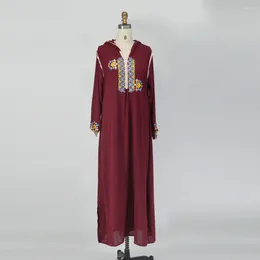 Ethnic Clothing Abaya For Women Dubai Ramadan 2023 Jellaba Wine Embroidery Long Sleeves Muslin Hijab Dress Maxi Dresses Robe Femme Djellaba