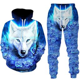 Men and Women 3D Printed Forest Wolf Style Casual Clothing Wolf Fashion Sweatshirt Hoodies and Trousers Exercise Suit 006