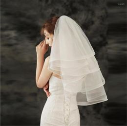 Bridal Veils 2023 White Ivory Short 4 Layer With Matel Comb Wedding Veil Net Edge Accessoire Mariage Birdcage Girlfriend