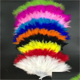 Party Decoration 10 Colours Folding Feather Fan Hand Held Vintage Chinese Style Dance Wedding Craft Downy Feathers Foldable Dancing F Dh5Fz