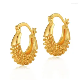 Hoop Earrings Thread Design Brass Plated 18K Real Gold High-end Metal Style Eardrop For Women