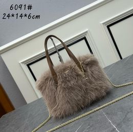 24C autumn winter wool new tow bag super luxury lady tote top quality Fur bag bling bling chain shoulder bag Princess trendy fashion hand bags crossbody bags wallets