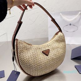 Designer-Straw Shoulder Bags Women Handbag Purse Fashion Crescent Pouch Hollowed Out Wallet Nylon lining Summer Woven Underarm Bag