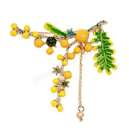 Spring Green Leaf Mimosa Plant Brooches For Women Girl Fashion Flower Brooch Female Clothing Jewellery Accessories