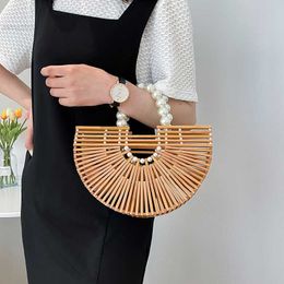 Totes 2022 New Style Bamboo Woven Hand Bags for Women High Quality Half Round Dumpling Bag Fashion Purses and Handbag Designer Clutch