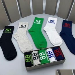 Men'S Socks 2023 Designer Mens Womens Five Pair Luxe Sports Winter Mesh Letter Printed Sock Embroidery Cotton Man With Box Drop Deli Dhktq