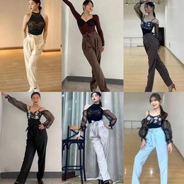 Stage Wear Latin Dance Pants High Waist Ballroom Trousers Cha Rumba Practice Clothes Adult Competition DNV17313