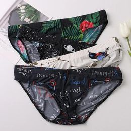 Underpants Men's Flower And Bird Underwear Ice Silk Thin Briefs Large Size Cool Summer Pants Breathable Tight-fitting Personality
