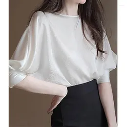 Women's Blouses White Chiffon Shirt Western Style Small Temperament Slim Bubble Sleeve Top T-shirt