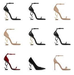 Designer Sandal Opyum Women Sandals Leather Stiletto Shoes Metal Letters High Heels Buckle Rubber Slides Luxury Party Wedding Show Shoes