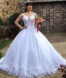 Plus Size Beading Wedding Dress 2024 Long Sleeves Bridal Gown Sheer V Neck Beads Appliqued Lace Custom Made Sweep Train Chic A Line Vestidos De Noiva