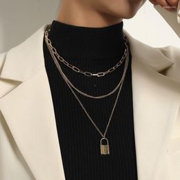 Pendant Necklaces Trending Punk Multilayer Thick Chains Lock Necklace Women Vintage Geometric Long Sweater Jewellery Gift
