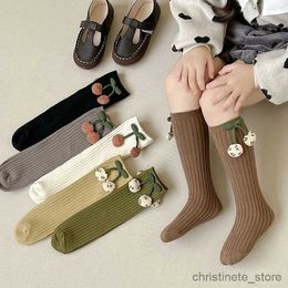 Kids Socks Pair Spring Autumn Long Socks for Kids Girl Cherry Solid Colour Stripe Knee High Socks Cotton Calf Socks for 2-10Year Children