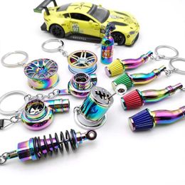 Car Key Car Parts Keychain NEO Chrome Metal Keyring Wheel Hub Nitrogen Gas Bottle Shock Absorber Key Chain Whistle Turbine Auto InteriorL231153