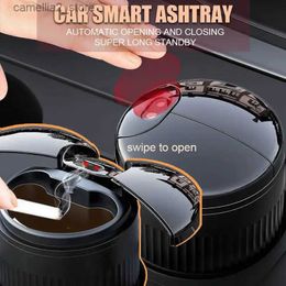 Car Ashtrays Car Smart Ashtray Automatic Opening Closing Infrared Sensor USB Rechargeable Smokeless Light-Sensitive Mirror Ashtray With Cover Q231125